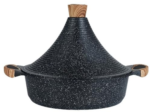 Marmite à tajine Marocaine de Grande capacité, cocotte en céramique avec Manche en Bois, pour Une Cuisson Lente, préservant l'humidité et infusant Les épices (Noir 4,2 L)