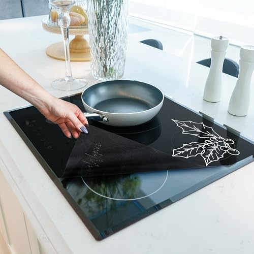 HomeMakers Induction Hob Protector Mat Large 61x53 cm, Heat Resistant Silicone Cover, Cut to Size, Easy Clean, Non-Slip Glass Hob Protector, Prevents Scratches Spills, Translucent Mistletoe