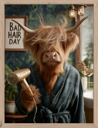 STYLER Bild Morning Matt 30x40 cm (AUFHÄNGFERTIG) mit hochwertigem Holzrahmen – Lustiges Tier-Wandbild für Badezimmer & Gäste-WC – Modern Humorvoll Dekorativ Hochwertig