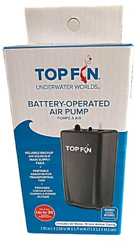 Battery-Operated Air Pump Ideal dor Up to 30 Gallon Aquariums. Includes: Pump, Air Stone, 19 Inch Airline Tubing. (Batteries NOT Included)