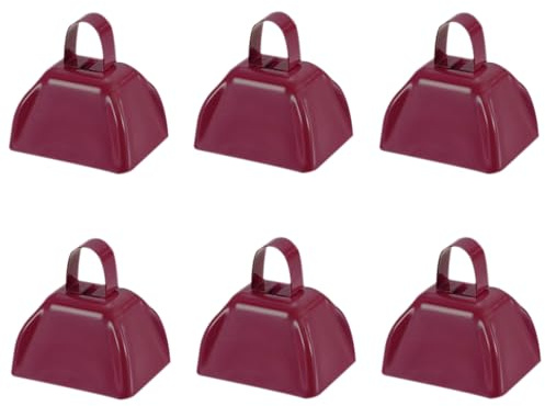 Hordolry Cencerros de 7,6 cm, 6 campanas de vaca de metal con asa, pequeñas campanas de percusión a granel para eventos deportivos, juegos de fútbol, fiestas, conciertos, graduaciones, rancho de
