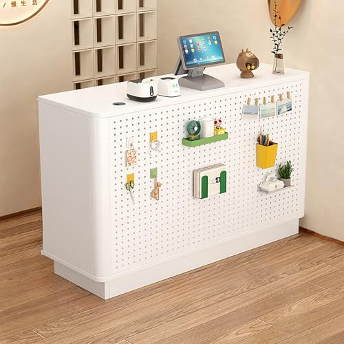 NEONMAN Kontorsreceptionsdisk med Gör-det-själv-pegboard och låsbar låda - Stor Förvaringskassa för Butik, Kontor och Hotell(White+white,80x40x88cm)