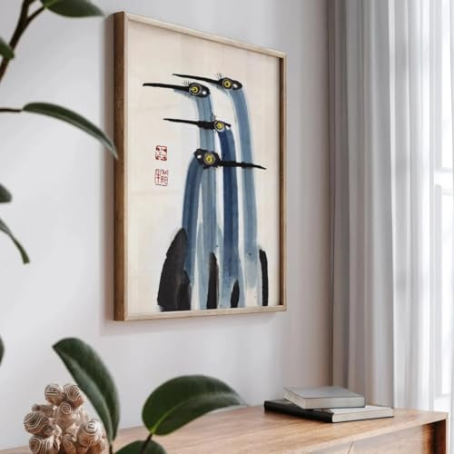 Japansk antik kran Canvastavla Vintage Japandi bondgårdskonsttryck Sovrum Väggkonst Heminredning Poster (50x70cm/Utan ram)