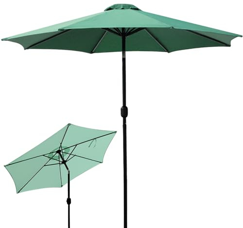 DEWEL Sombrilla de jardín, ángulo de inclinación ajustable y apertura/cierre manual, sombrilla de playa, resistente a los rayos UV e impermeable