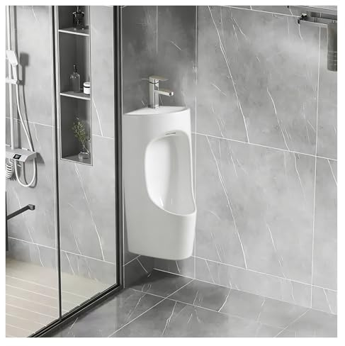 Orinatoio in ceramica a parete Orinatoio Angolare A Parete, Orinatoio in Ceramica Salvaspazio con Lavabo E Rubinetto, Orinatoi in Porcellana per Bagno Uomini(White)