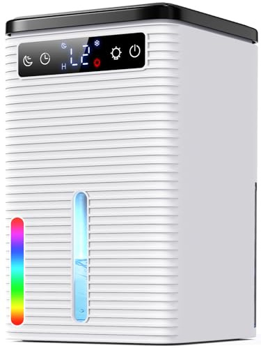 Deumidificatore Casa 2500ml, Anti-Muffa con 2 Modalità (Alta/Bassa), Spegnimento Automatico, Scongelamento Auto, Timer 2-12h, Luci LED 7 Colori, Portatile per Casa, Ufficio, Bagno, Cantina, 770ML/24H