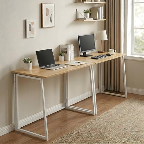GOKHOMX Escritorios Plegables Pack de 2 Escritorio Hermanos Mesa Estudio Infantil Lernecke Dormitorio niños Colegio Ahorro de Espacio Nórdico Blanco Roble Juego de 2 80x40x74cm