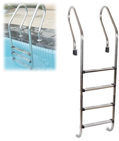 MSHGSKU Simbassängstege, 304 rostfritt stål 2/3/4-stegs halkfri stege för pool i marken, 199 kg kapacitet, enkel installation, inomhus/utomhusbruk