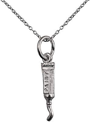 Silver 15x4mm Artist's Paint Tube Pendant with a 1mm wide rolo Chain 24 inches