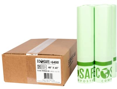 EcoSafe-6400 HB4860-85 Certified Compostable Bag - 48x60” Green Bags for 64 Gallon Bin - Extra Strong Leak, Puncture and Tear Resistant Food Scraps Bin Liners, Pack of 60