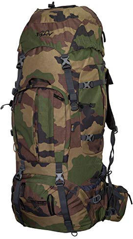 Tashev Outdoorors Mount trekkingryggsäck vandringsryggsäck kvinnor män ryggsäck stor 100 l plus 20 l med regnskydd kamouflage (tillverkad i EU)