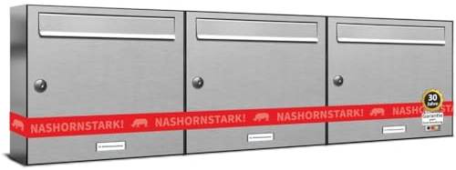 AL Briefkastensysteme 3er Briefkastenanlage aus V2A Edelstahl, Premium Briefkasten DIN A4, 3 Fach Postkasten modern Aufputz