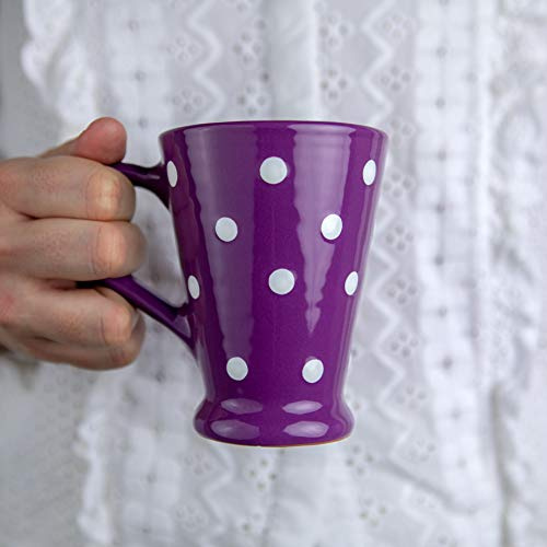 City to Cottage® Cerámica en Morado y Blanco | Diseño de Lunares | Hecha y Pintada a Mano | Taza Tazón con Grande Asa para Café Té Latte | Regalo