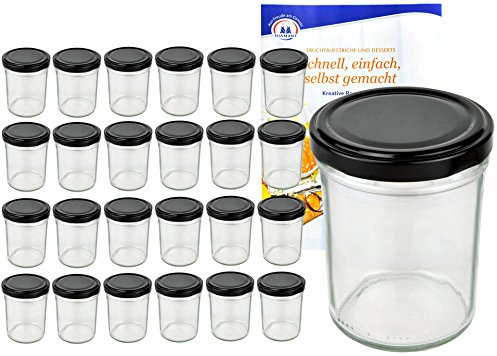 MamboCat 25er Set Sturzgläser 230 ml Hoch Deckelfarbe schwarz to 66 inkl. Diamant Gelierzauber Rezeptheft, Marmeladengläser, Einmachgläser, Einweckgläser, Gläser