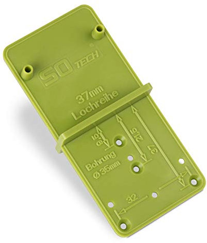 SOTECH Bohr-Schablone EasyGreen Bohrlehre für Topflochbohrungen Ø 26 und 35 mm, 32er Lochreihen und Exzenter Verbindungsbeschläge