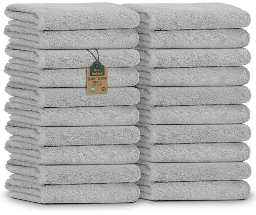 NatureMark Toallas de Invitado – Pack de 20 (30x50 cm), 100% Algodón, Certificadas Oeko-Tex, Suaves, Absorbentes y Fáciles de Cuidar – para Baño, Invitados & SPA - Gris Plateado