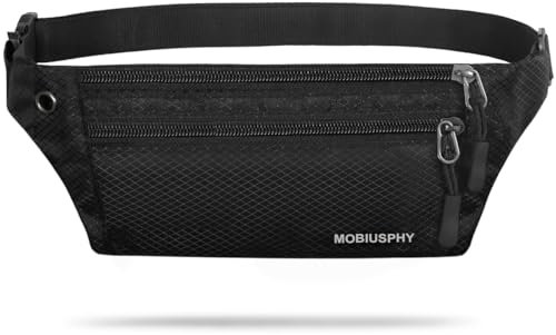 Bauchtasche Sport für Damen und Herren Gürteltasche Flach Hüfttasche Wasserdicht Sporttasche Outdoor Laufgürtel Waist Bag mit Kopfhöreranlass für Camping Wandern Fitness Fahrrad Reisen Jadg Schwarz