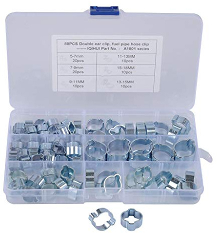 MERIGLARE 80x Stainless STEEL Double Ear Crimp O Clips Air Fuel Hose Pipe Clamp