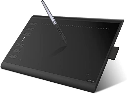 Huion Inspiroy H1060P Drawing Tablet 10×6.25 inch Upgrade Version of NEW 1060 PLUS Graphics Tablet with Battery-free Pen 12 Hard Plus 16 Soft Express Keys Supports Windows Mac Android