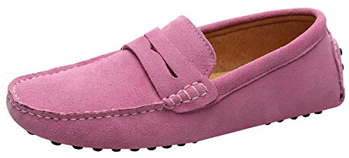 Jamron Män Mocka Läder Penny Loafers Mockasin Tofflor | Andningsbart Läderfoder, Avtagbar PU-Innersula, Lätt Yttersula, Casual och Elegant, Körskor