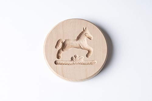 Springerle-Model Pferd, rund, Holz Form Birnbaum, Backform für Anisgebäck, 8 x 1,5 cm
