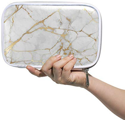 RXYY Federmäppchen Textur Marmor Gold Linie Drucken, Halter Mäppchen Reißverschluss Schreibwaren Reise Beutel Bürste Kosmetik Stifttasche für Schule Mädchen Jungs