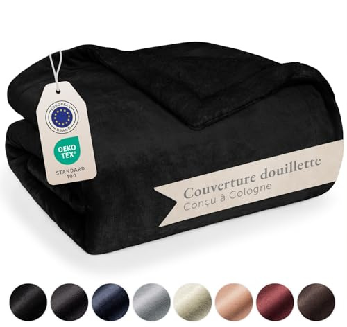 Blumtal Premium Sherpa Kuscheldecke flauschig 150x200 cm - Oeko-Tex zert. Sofa Decke mit Dicker Sherpa-Innenseite - super Flauschige Decke extra dick und wärmend - Sofadecke kuschelig - Schwarz