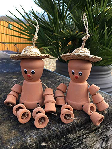 hdg Set of 2 Clay Terracotta Flower Pot Men Bill & Ben Style (Small Size)) Garden Ornament