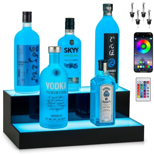 Boss Premium® BarUSA™ LED Lighted Bar Shelf Display Liquor Bottle Alcohol Whiskey Shelves Rack Stand Tray Units for Home Bar Living Room Accessories and Decor - Designed in USA (2-Step, 16 Inch)