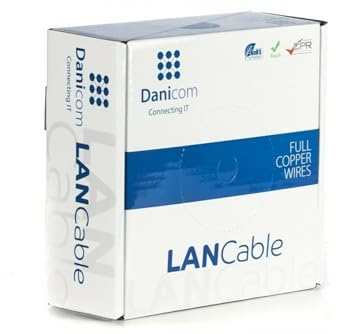 Danicom CAT5E FTP 100m câble sur bobine flexible - PVC (Fca), POE, Ethernet, LAN, câble de raccordement, câble de données, RJ45 - pour armoire de serveur, commutateurs, routeurs, modems !