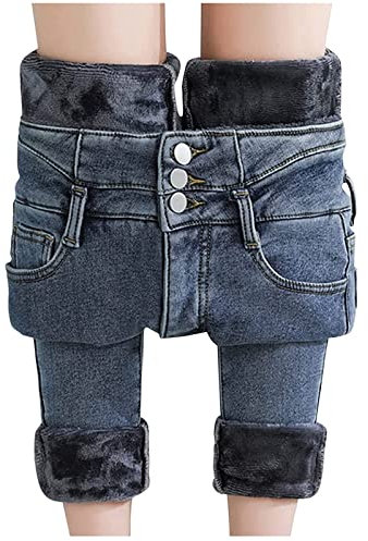 LUNULE Damen Thermoleggins Modisch Thermohose mit Jeansoptik Herbst Winter Dicke Warm Gefüttert Thermojeans für Frauen Outdoor Sport Jogging Freizeit Thermounterhosen Damen Thermo Leggings