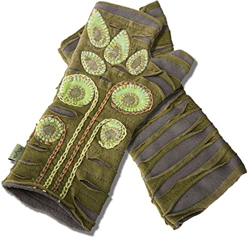 Vishes - alternative Bekleidung - Bestickte Damen Handschuhe Stulpen mit Daumen Fleece Gefüttert