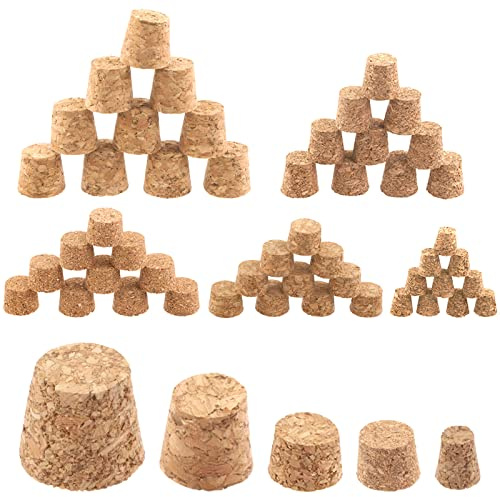 Rustark 100 Stück 5 Größen Konische Korkstopfen Korkflaschen Stopfen Handwerk Ersatzkorken Kleine Korken Sortiment Holz Ersatz Verschiedene Korken für Weinflaschen Verschluss