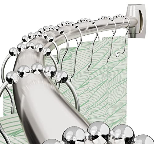 Barra de cortina de ducha curvada para baño, barra de ducha curvada ajustable de 40 a 72 pulgadas, barra de cortina de ducha de 0.9 mm a prueba de óxido con soportes giratorios para mayor espacio de