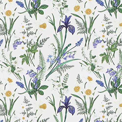 Timeet Self Adhesive Wallpaper White Botanical Sticky Back Plastic Roll 39x300cm Contact Paper Flower Peel and Stick Wallpaper Waterproof Vinyl Film for Shelf Bathroom Wall