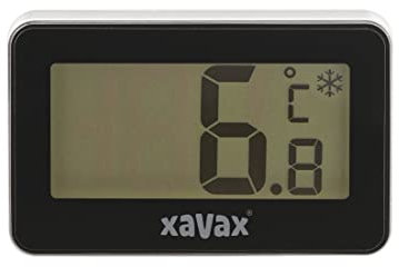 Xavax Kühlschrankthermometer digital (Thermometer für Gefrierschrank, Kühltruhe, Kühlschrank, kabelloses Temperaturmessgerät, zum Stellen, Hängen, magnetisch befestigen) schwarz