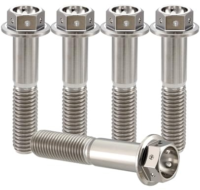 RISON-Titanium 5 Stück Titanschrauben M10x1.25x30mm, Titan Flansch Schrauben Sechskantschraube, Titan Schrauben Bolzen Bremssattelschraube Motorradschrauben Autoschrauben