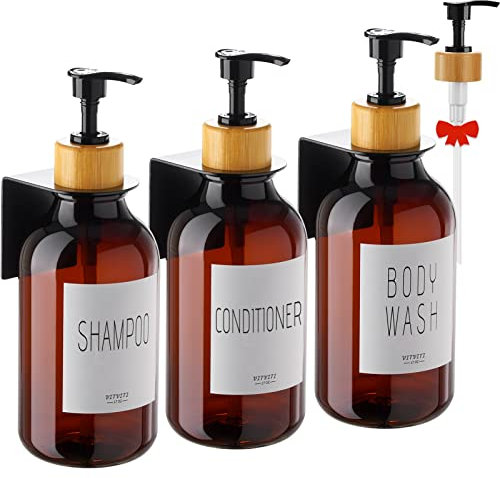 Shampoo and Conditioner Dispenser, 500ml Shower Gel Dispenser, Refillable Pump Bottles 3 Packs, Wall Mounted Shampoo Bottles with Pump - Amber