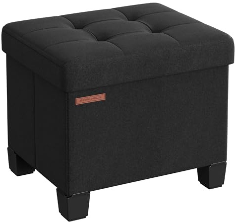 SONGMICS Storage Ottoman, Small Ottoman Foot Rest with Legs, 12.6 x 15.7 x 13.2 Inches Foot Stool, Load up to 660 lb, for Living Room, Bedroom, Dorm, Ink Black ULSF012B01