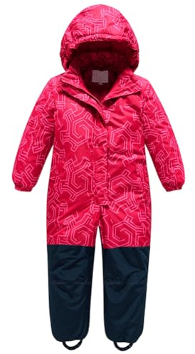 L SERVER Traje de nieve para niños con capucha, cálido traje de esquí para niña, resistente al viento e impermeable, mono de esquí de invierno, Rosa., 104 -110 cm