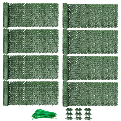 SUNJULY Künstlicher Efeu Sichtschutzzaun, 1M x 3M Erweiterbarer Künstlicher Heckenzaun und Künstlicher Efeu, Balkon Sichtschutz Efeu, Garten Sichtschutz Panel, Rankenblatt Dekoration (8 Stück)