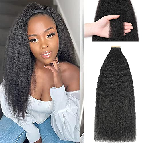 YDDM Schwarze Frauen tape extensions echthaar schwarz Kinky Straight Tape in haarverlängerung echthaar tapes unsichtbare extensions echthaar tape extensions echthaar 16 Zoll 60 stück 120G