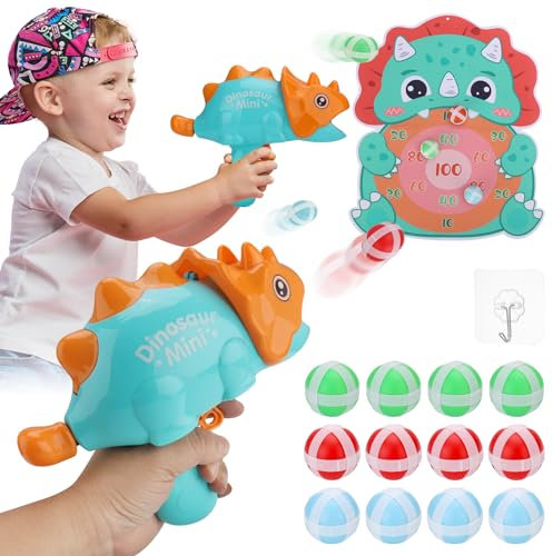 Wrymish Dinosaurier Dartscheibe Schießspielzeug ab 3 4 5 Jahre Jungen Mädchen, Wurfspiel Spielzeugpistole mit Zielscheibe＆12 Bällen, Dart Board Spiele Spielzeug,Kinder Weihnachts Geburtstags Geschenke