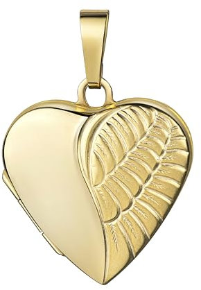 JEVELION Anhänger Medaillon Herz Engel-Flügel 333 Gold Herzamulett für 2 Bilder zum Öffnen für Damen mit Halskette und Schmuck-Etui