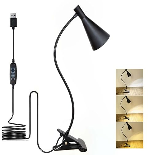 LED Leselampe Augenschutz Klemmlampe Dimmbare Klemmleuchte mit 3 Farbtemperatur und 10 Helligkeitstufe USB Nachttischlampe mit Schwanenhals für Nachtlesen Büro Schreibtisch Nachttisch Kinderzimmmer