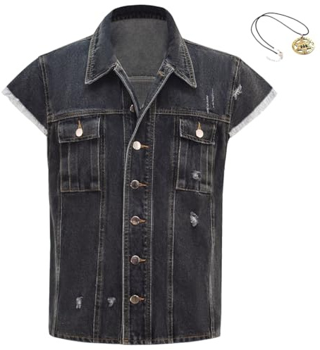 Mens John Marston Costume Denim Vest Halloween Cosplay Outfit Cowboy Dark Grey Jean Vest Sleeveless Jacket (Dark Grey, XX-Large)