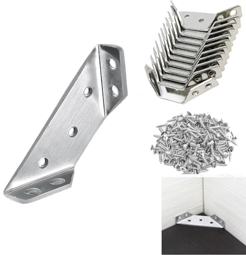 20PCS Universal Furniture Corner Connector,Angle Fasten Connector Furniture Triangle Support Frame,Stainless Steel Corner Bracket for Shelf Cabinet Table with 80pcs Screws