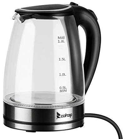 Electric Kettle, 1.8L Glass Kettles with Blue LED, 2000W, 5 Mins Fast Boil, Easy to Clean, Auto Shut-Off and Boil-Dry Protection