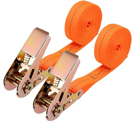 2 Piece Ratchet Tie Down Straps, Heavy Duty Tensioning Straps, 6M x 25mmx 800G Heavy Duty Ratchet Tie Down Tensioning Strips, Adjustable Lashing, for Motorcycle, Car, Trailer, Home