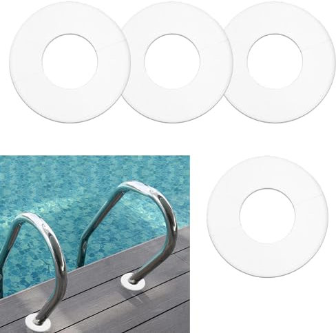 4Pcs Escutcheon Plates Pool, Rubber Pool Ladder, Escutcheon Plate Pool Ladder, Escutcheon Plate, Escutcheon Cover Holes in Pool Ladder Rings, Swimming Pool Ladder Parts in White